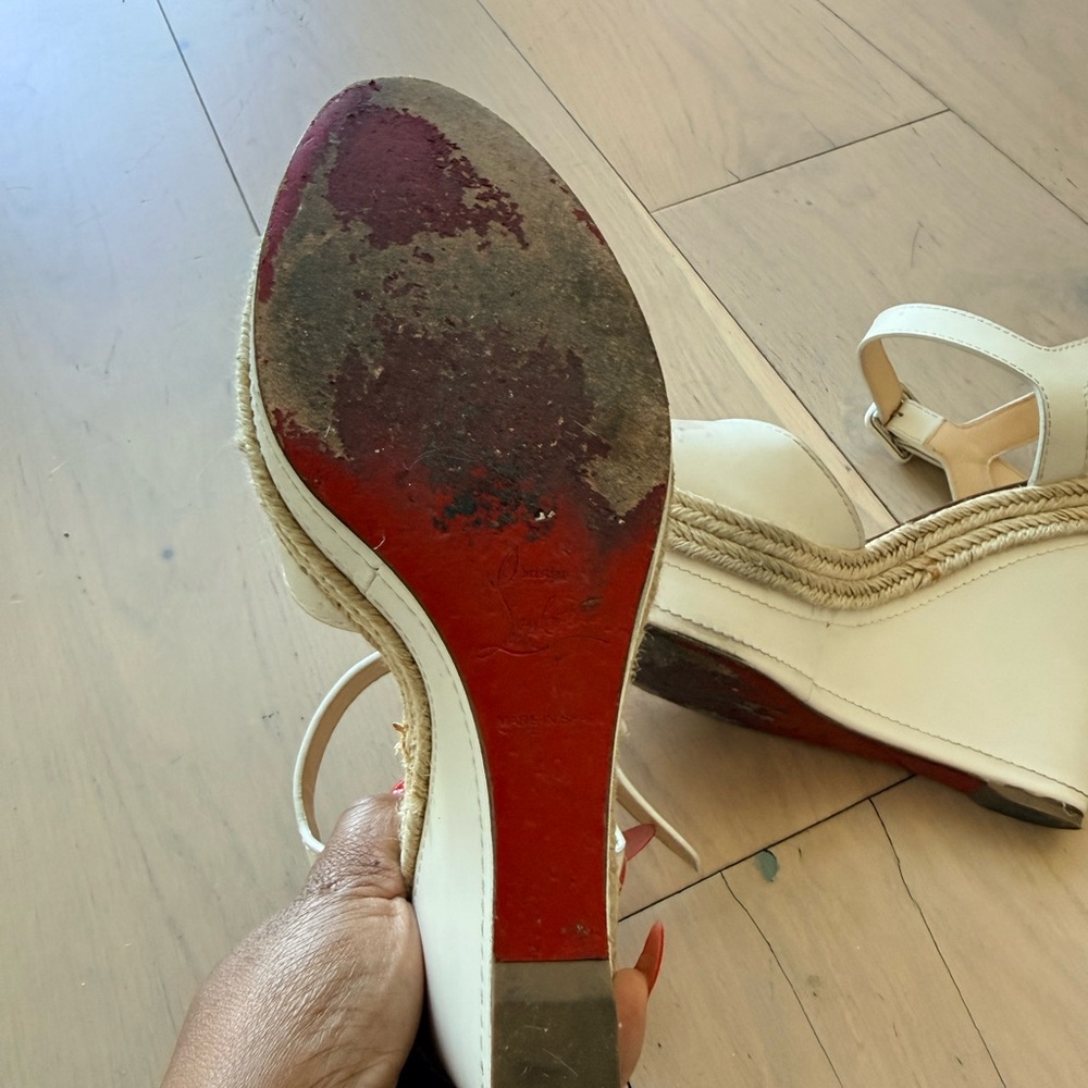 Christian Louboutin Cream White Espadrille Wedge Sandals - Picture 6 of 6